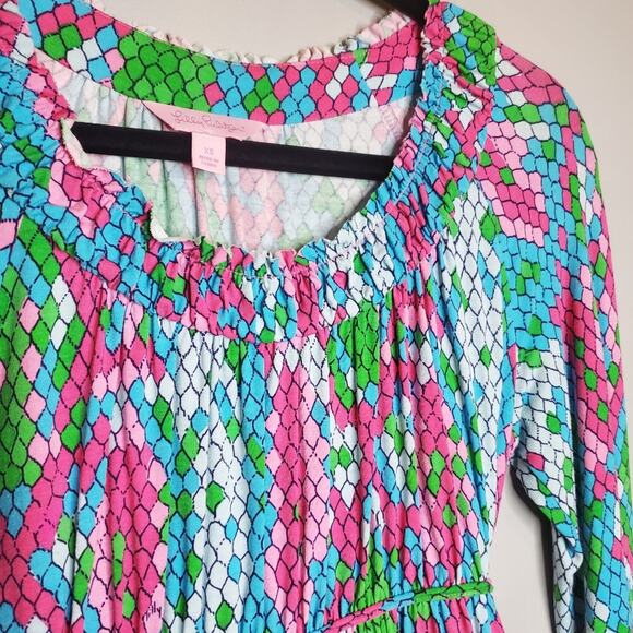 LILLY PULITZER 'SHOW ME SOME SKIN' PRINT 3/4 LENGTH SLEEVES TUNIC TOP PINK BLUE - Picture 10 of 16